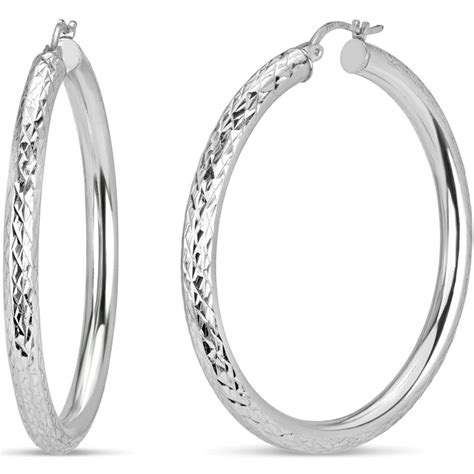 Forever New - Sterling Silver 50x4MM Diamond Cut Hoop Earrings - Walmart.com - Walmart.com