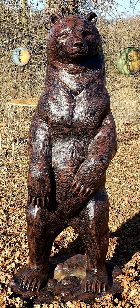 Medium 5' Standing Grizzly Bear Metal Garden Statue - The Metal Zoo