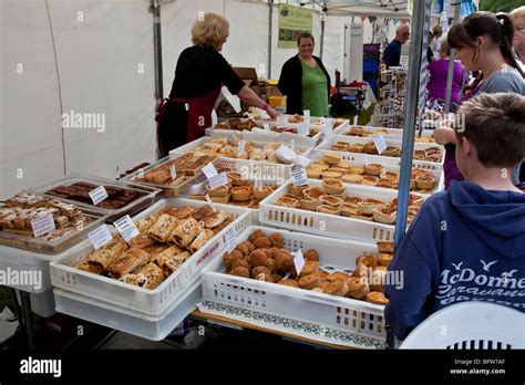 People enjoying the 2010 Welsh Food Festival at Glansevern Hall near ...