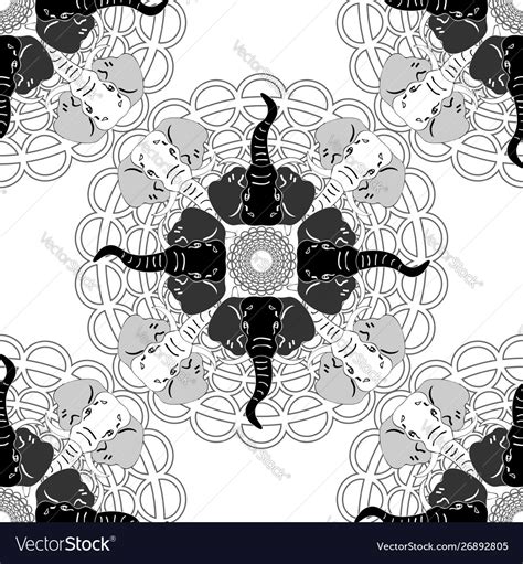 Seamless pattern elephant heads mandala Royalty Free Vector