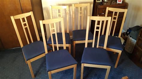 set of 6 IKEA wooden dining chairs with blue padded seats | in Gosforth, Tyne and Wear | Gumtree