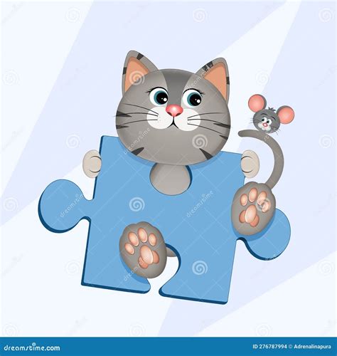 Illustration of Cat with Puzzle Piece Stock Illustration - Illustration ...