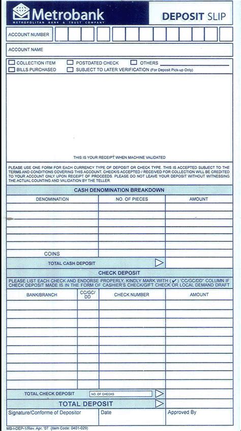 M&T Bank Deposit Slip Printable