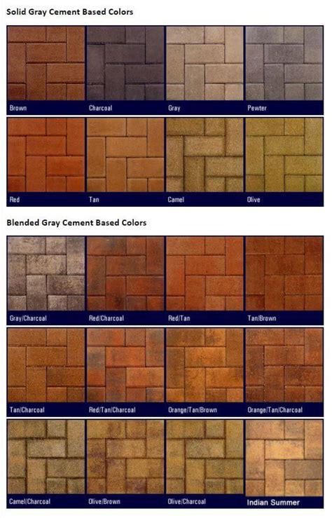 Brick Paver Color Chart
