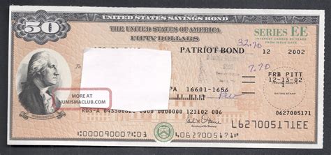 $50. 00 U. S. Savings Bond Series - Ee Patriot Bond 2002 Washington