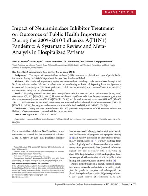 (PDF) Impact of Neuraminidase Inhibitor Treatment on Outcomes of Public ...