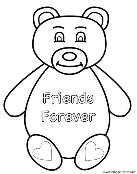 Teddy Bear (Friends Forever) - Coloring Page (Valentine's Day)