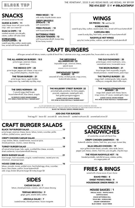 Menu for Black Tap Craft Burgers & Beer (3355 S Las Vegas Blvd Las Vegas NV, 89109)