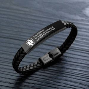 Custom Medical Alert Bracelet for Men Women Waterproof Emergency Medical Alert ID PU Leather ...