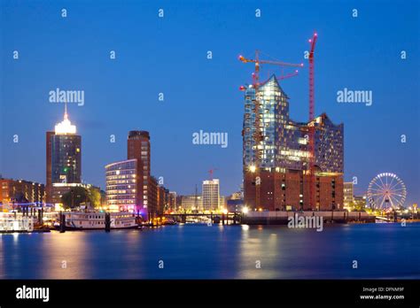 View of Hafen City and Elbphilharmonie at night, Hamburg, Germany, Europe Stock Photo - Alamy