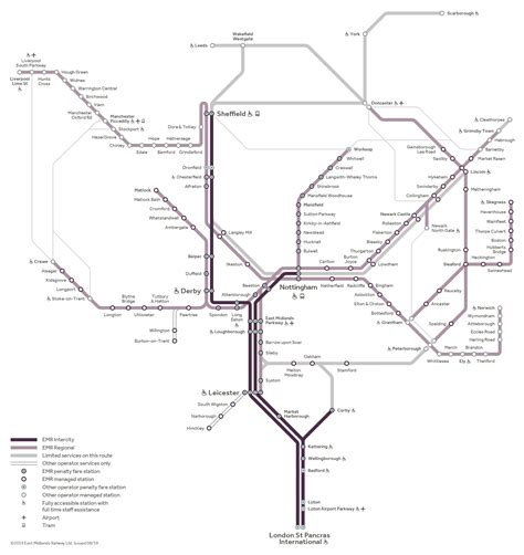 Train route map of East Midlands | EMR | East Midlands Railway