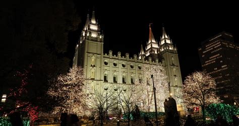 Mormon Temple In Salt Lake City Utah. Night With Christmas Lights. Church Of Jesus Christ Of ...