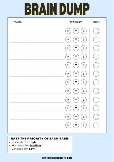 Brain Dump List Printable Pdf