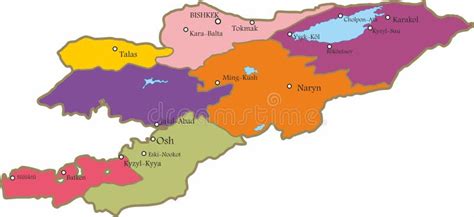 Vector Administrative Map of Kyrgyzstan. Stock Vector - Illustration of bishkek, kyrgyzian ...