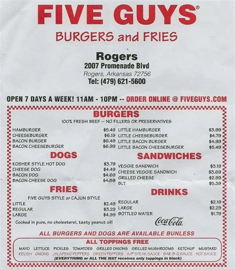 Five Guys Burgers and Fries Menu - Urbanspoon/Zomato