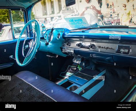 The front interior of a 1957 Chevrolet Bel Air four door sedan Stock ...