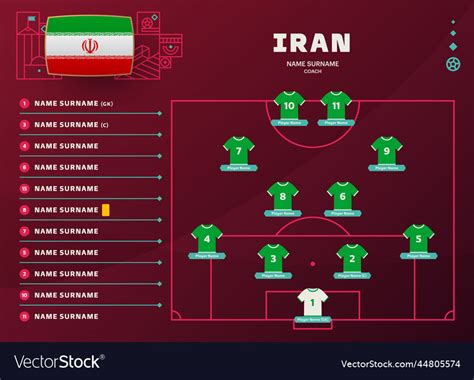 Iran line-up world football 2022 tournament final Vector Image