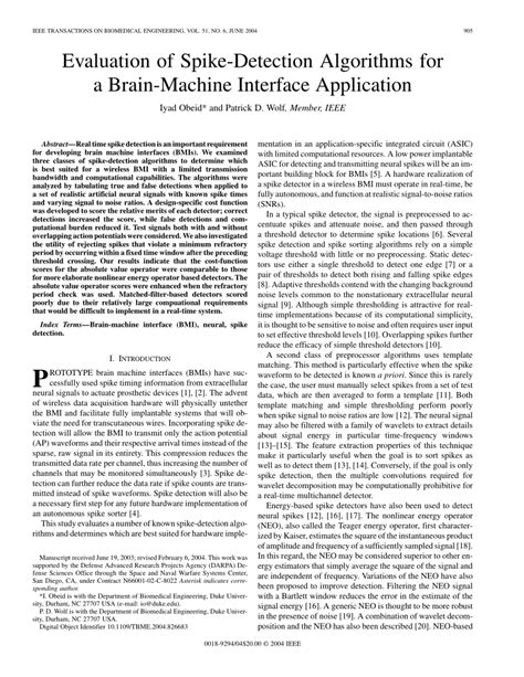 (PDF) Evaluation of Spike-Detection Algorithms for a Brain-Machine ...