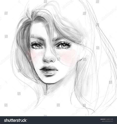 Beautiful Girl Face Portrait Pencil Drawing Stock Illustration 1428371105 | Shutterstock