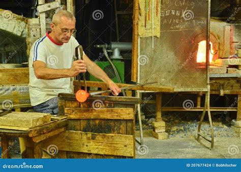 Glassblowing Artisan Works in a Crystal Glass Workshop on Murano Island Editorial Stock Image ...