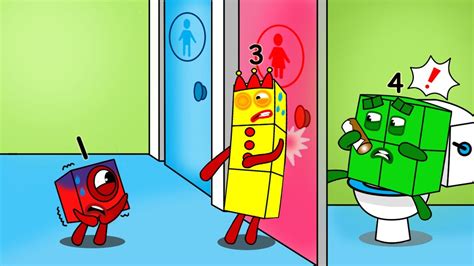 Numberblocks 4 Stuck in Wrong Restroom without toilet paper - Numberblocks fanmade coloring ...