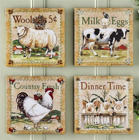 farm animal kitchen decor | Set of 4 Farm Animal Canvas Prints Wall ...