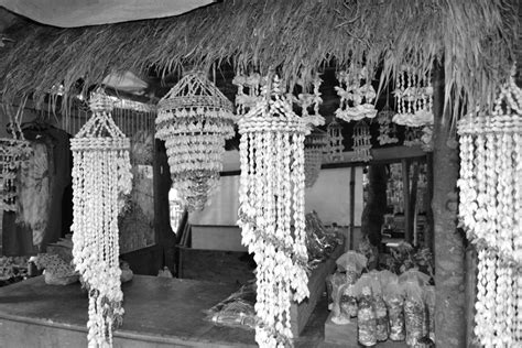 Shell chandeliers being sold at a souvenir booth on White Beach ...