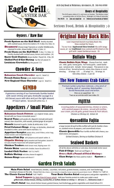 Eagle Grill & Oyster Bar Menu - Urbanspoon/Zomato