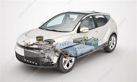 Electric car, cutaway illustration - Stock Image - F036/8934 - Science Photo Library