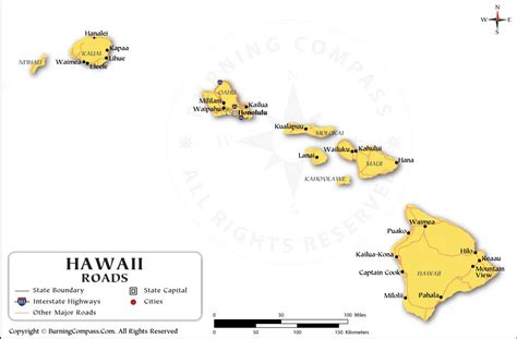 Hawaii Road Map with Interstate Highways and US Highways