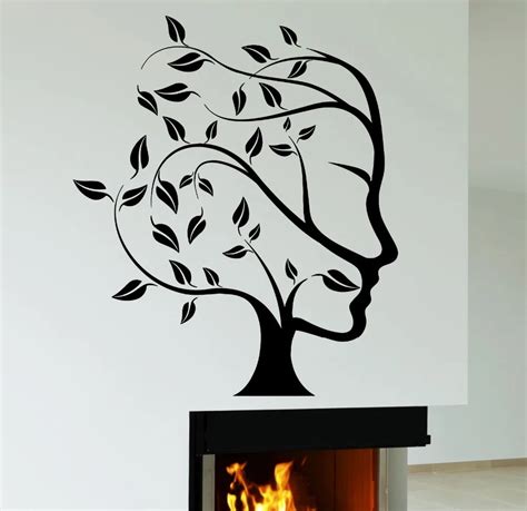 Abstract Nature Tree Woman Face Wall Sticker Creative Art Design Wall ...