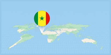 Location of Senegal on the World Map, Marked with Senegal Flag Pin ...