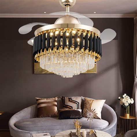 Modern lamp luxury invisible ceiling fan chandelier living room lamp ...