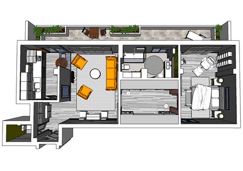 Bachelor Apartment: 3D Floor plan. | Arquitectura, Presentaciones