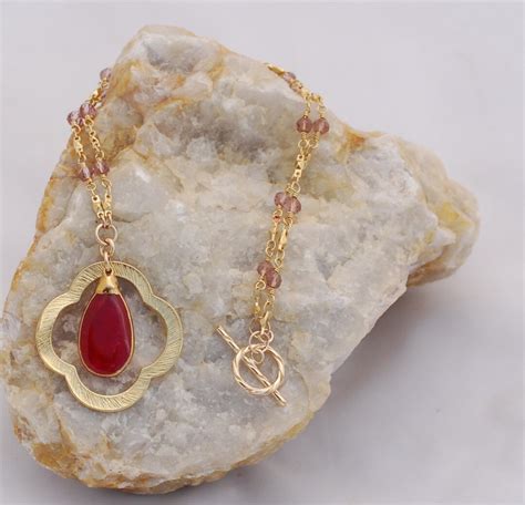 Ruby Red Quartz Necklace - Etsy