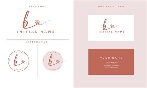 handwriting signature b logo initial with heart shape and business card ...