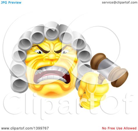 Clipart of a Yellow Angry Judge Holding a Gavel Emoji Emoticon Smiley - Royalty Free Vector ...