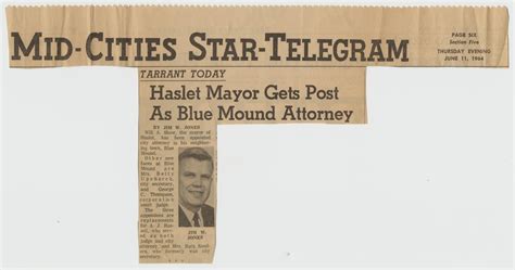 [Newspaper Clipping Concerning the Haslet Mayor] - The Portal to Texas History