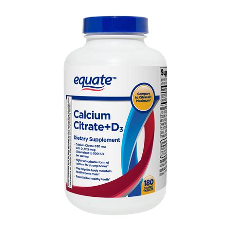 Equate Calcium Citrate + D3 Coated Tablets, 180 Count - Walmart.com - Walmart.com