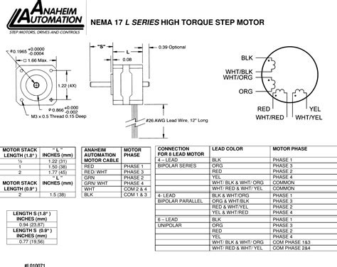 17L Series High Torque Step Motor Spec Sheet L010071 L Series, Nema 17