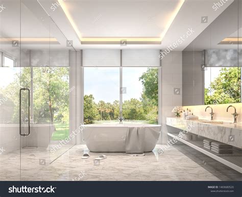 Modern Luxury White Bathroom 3d Render Stock Illustration 1469680520 ...