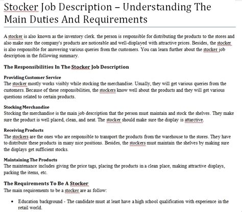 Stocker Job Description – Understanding The Main Duties And Requirements | shop fresh