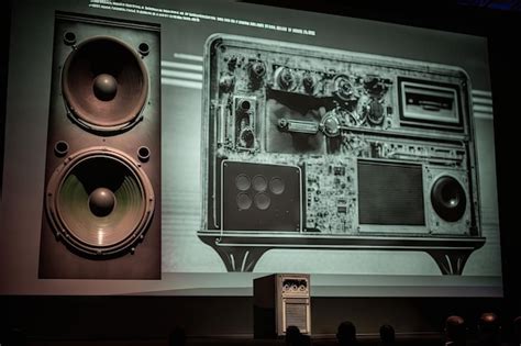 Premium AI Image | Audio speaker onstage showcasing the evolution of music technology through ...