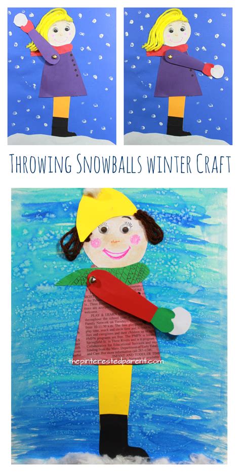 Throwing snowballs craft or mixed media art with free printable ...