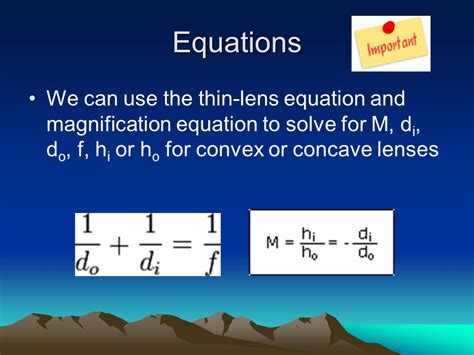 Lens Calculations, Mirror & Magnification Equations Grade 10 Science Power Point WITH ANSWERS ...