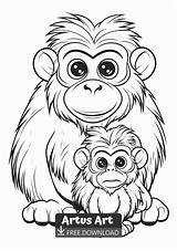 Cute Baboons Coloring Page For Kids sketch template