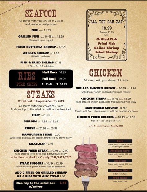 Menu at Corner Grub House steakhouse, Sulphur Springs