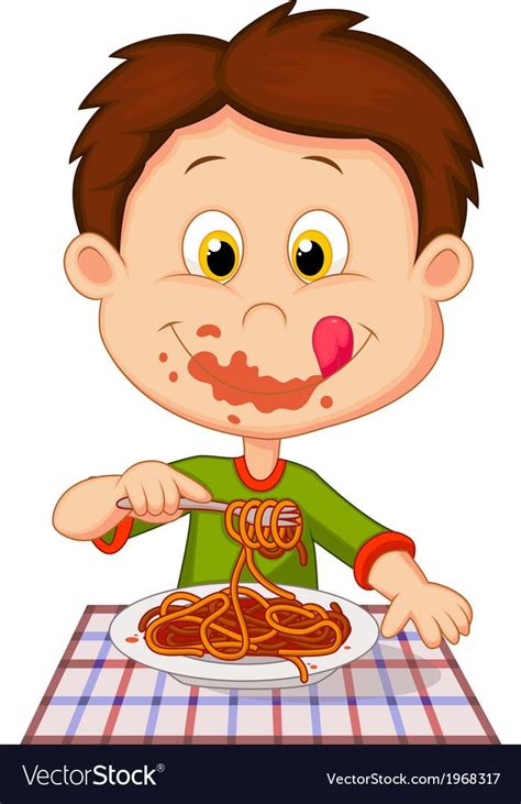 Vector illustration of Cartoon boy eating spaghetti. Download a Free Preview or High Quality ...