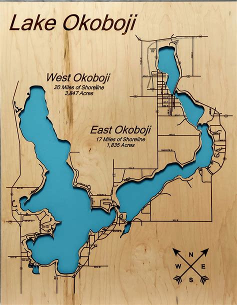 Lake Okoboji Wood Map Multi-layered and Large Sized | Etsy