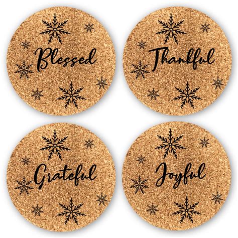 Set of 4 JOY Cork Coasters, Christmas, Holiday, Home decor Gift, Housewarming gift, Housewares ...